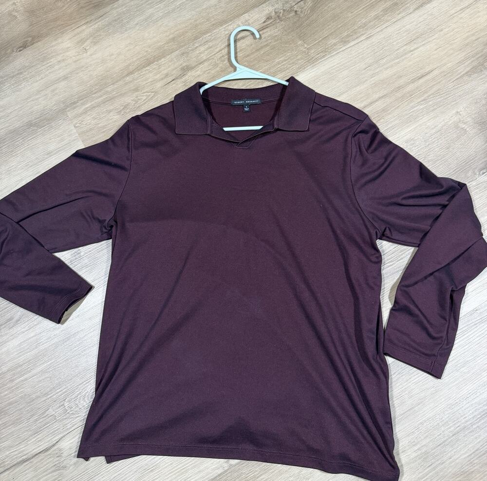Robert Barakett Long Sleeve Polo Shirt Mens L Purple Johnny Collar Pima Cotton